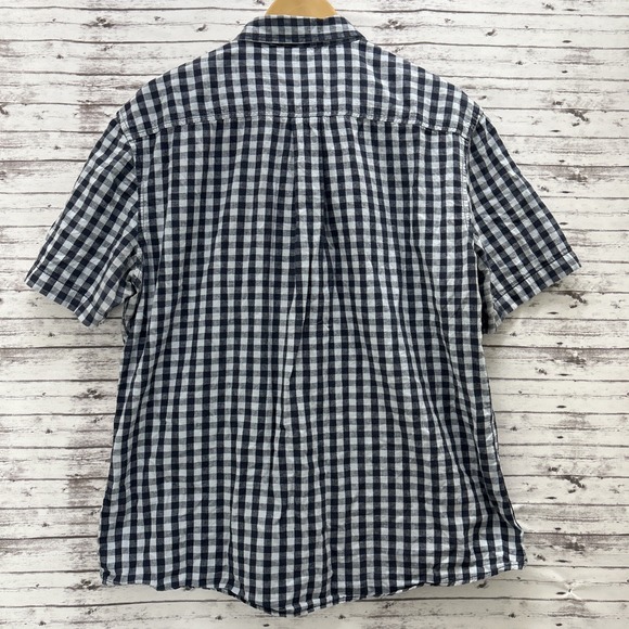14th & Union Trim Fit Short Sleeve Linen Blend Button-Down Shirt Check Men's XL - Picture 3 of 8